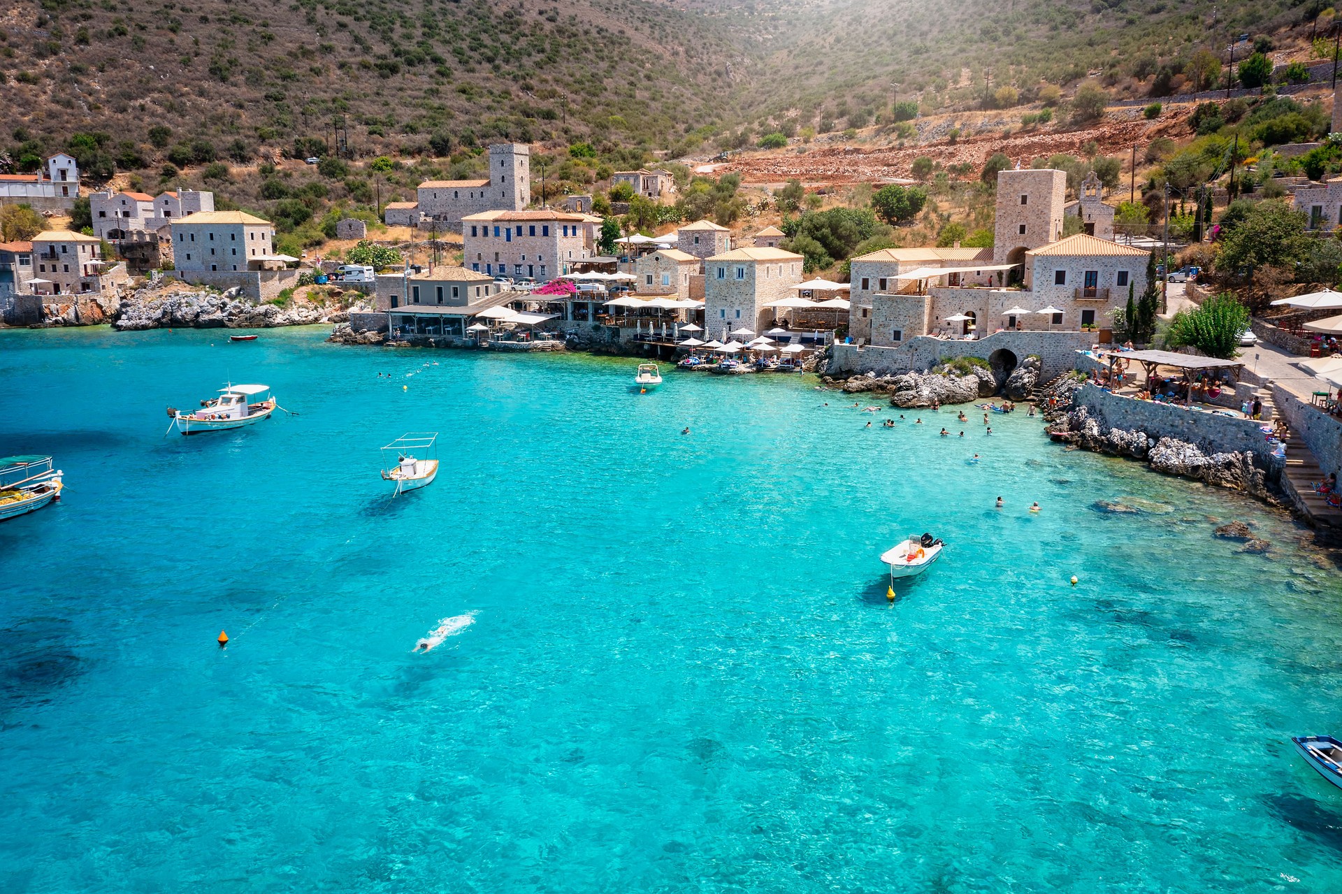 The beautiful village Limeni on the south Mani coast, Peloponnese, Greece