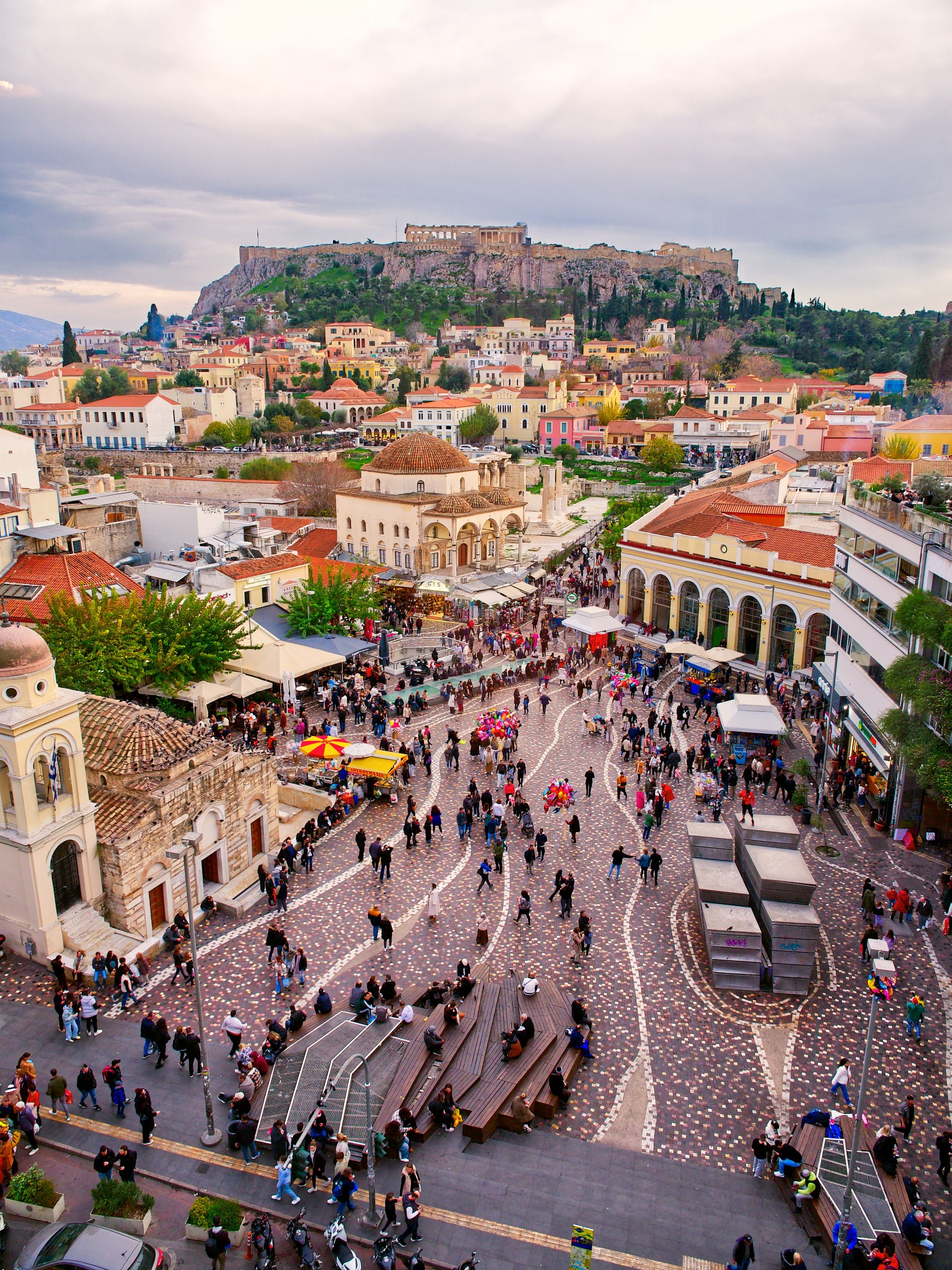 Monastiraki square and Acropolis high angle view
